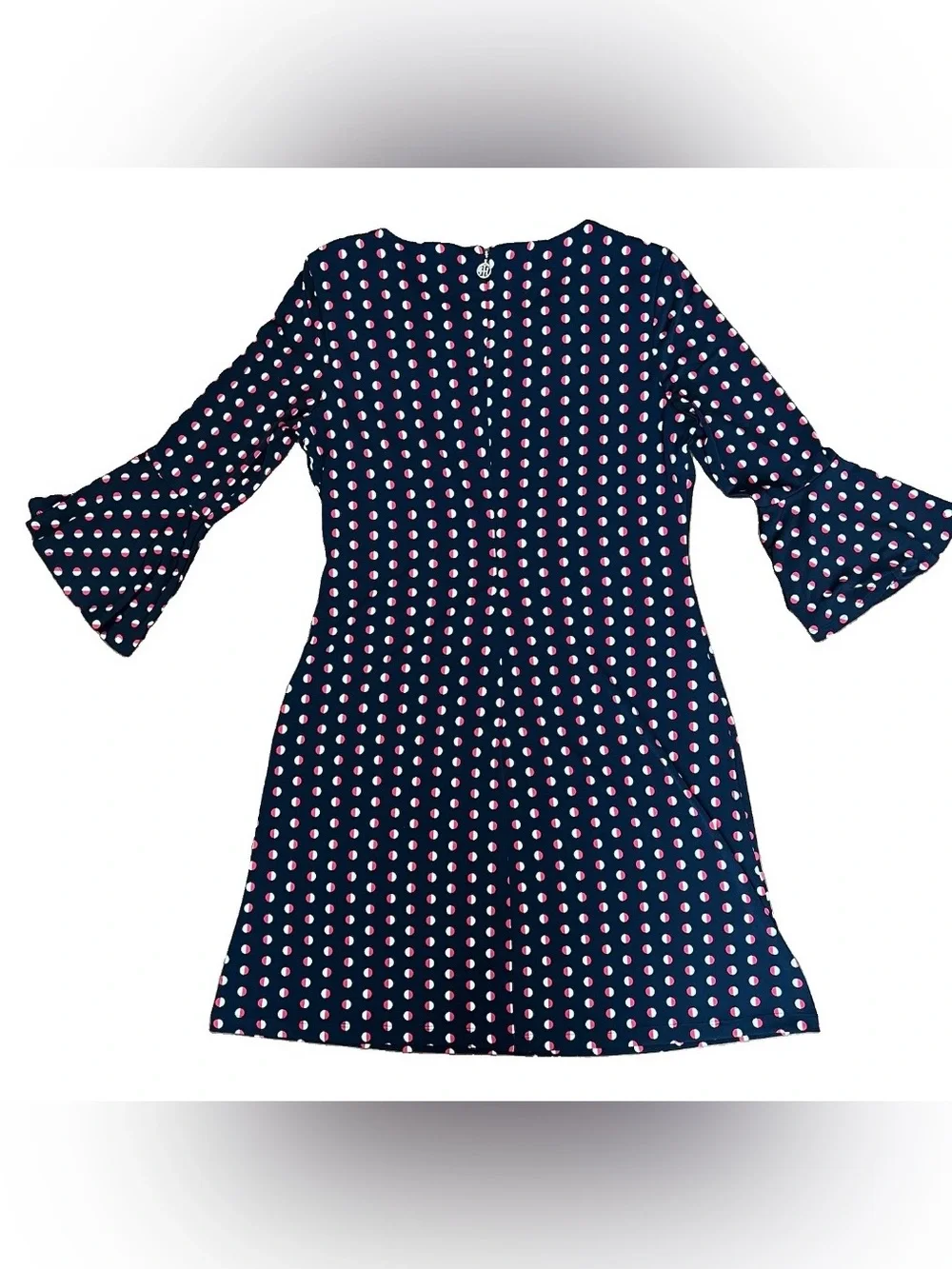Tommy Hilfiger Women’s Navy Blue Polka Dot Red/White Dress Size 8 Bell Sleeve